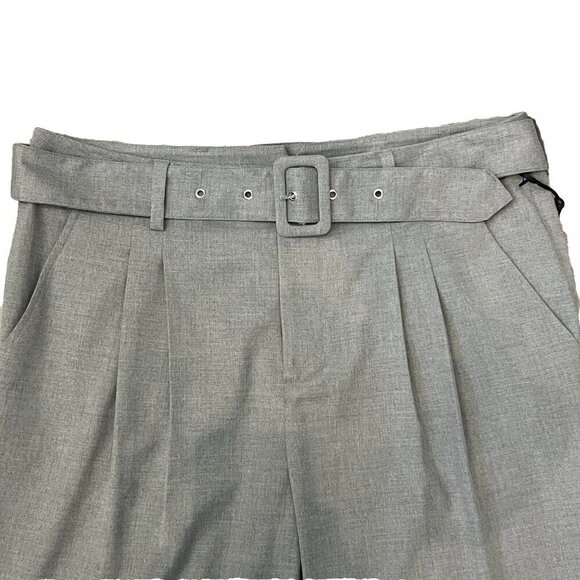 DKNY Women’s Pleated Belted Pants Trousers Ankle Size 14 Grey Career Preppy - Picture 2 of 11